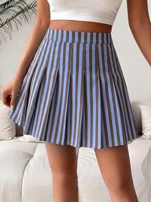 SHEIN PariChic 女士条纹高腰休闲褶裥短裙 - 彩色 - 查看 4
