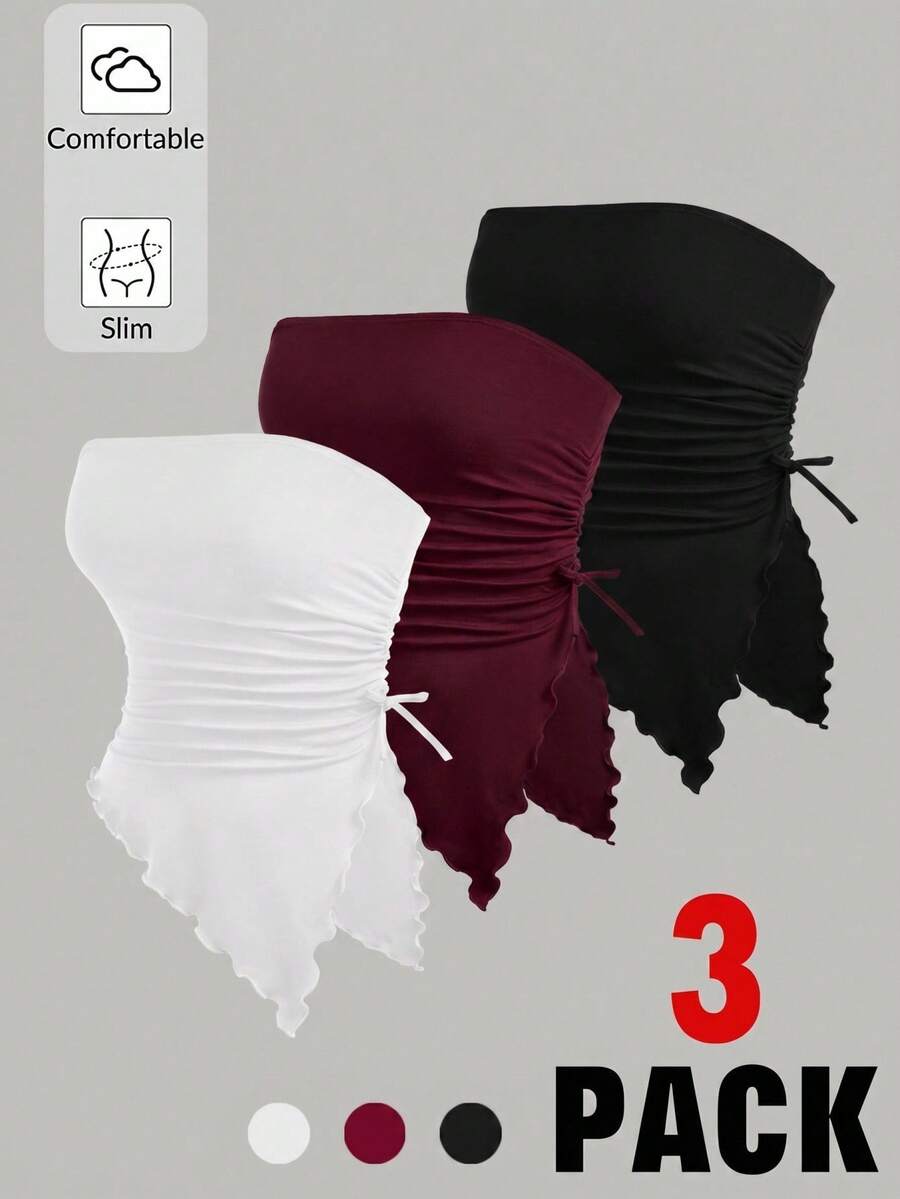 Girlism 3件套少女复古印花抹胸上衣，褶皱胸衣吊带背心，棕色休闲时尚背心，适合秋季和情人节穿着 - 彩色 - 查看 1