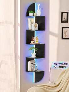 1 Kệ treo tường góc bán nguyệt 5 tầng tiết kiệm không gian, chất liệu gỗ vân mộc mạc, chắc chắn, thích hợp cho phòng khách, phòng ngủ, phòng tắm, nhà bếp, văn phòng, trang trí nhà cửa. - màu đen - Xem 1