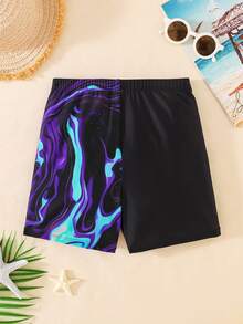 Tween Boys Elastic Waist Casual Beach Swim Trunks - Black - View 2