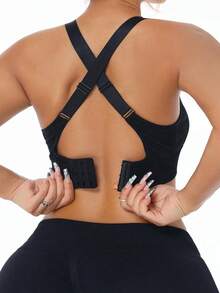 Eassivo Eassivo Women's Plus Size Seamless Sports Bra, Suitable For Yoga, Fitness, Outdoor And Daily Wear - Black - View 4