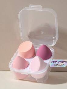 4 Pcs Makeup Sponge Set With Storage Box Multi Function Applicator For Liquid Powder Foundation Blender Travel Cosmetic Tool Kit Christmas Stocking Stuffer Gift Idea - Multicolor - View 1