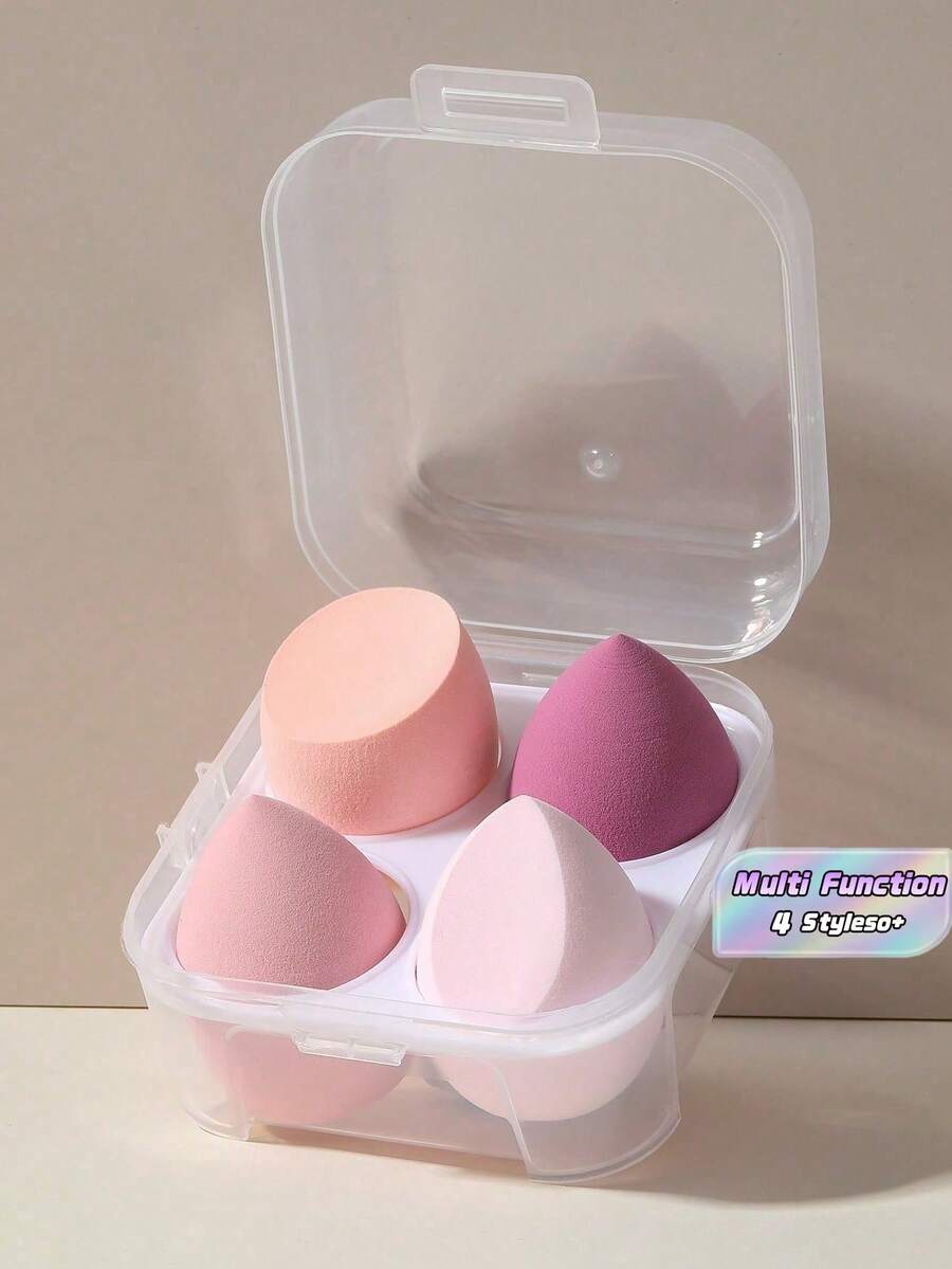 4 Pcs Makeup Sponge Set With Storage Box Multi Function Applicator For Liquid Powder Foundation Blender Travel Cosmetic Tool Kit Christmas Stocking Stuffer Gift Idea - Multicolor - View 1