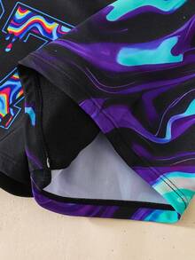 Tween Boys Elastic Waist Casual Beach Swim Trunks - Black - View 4