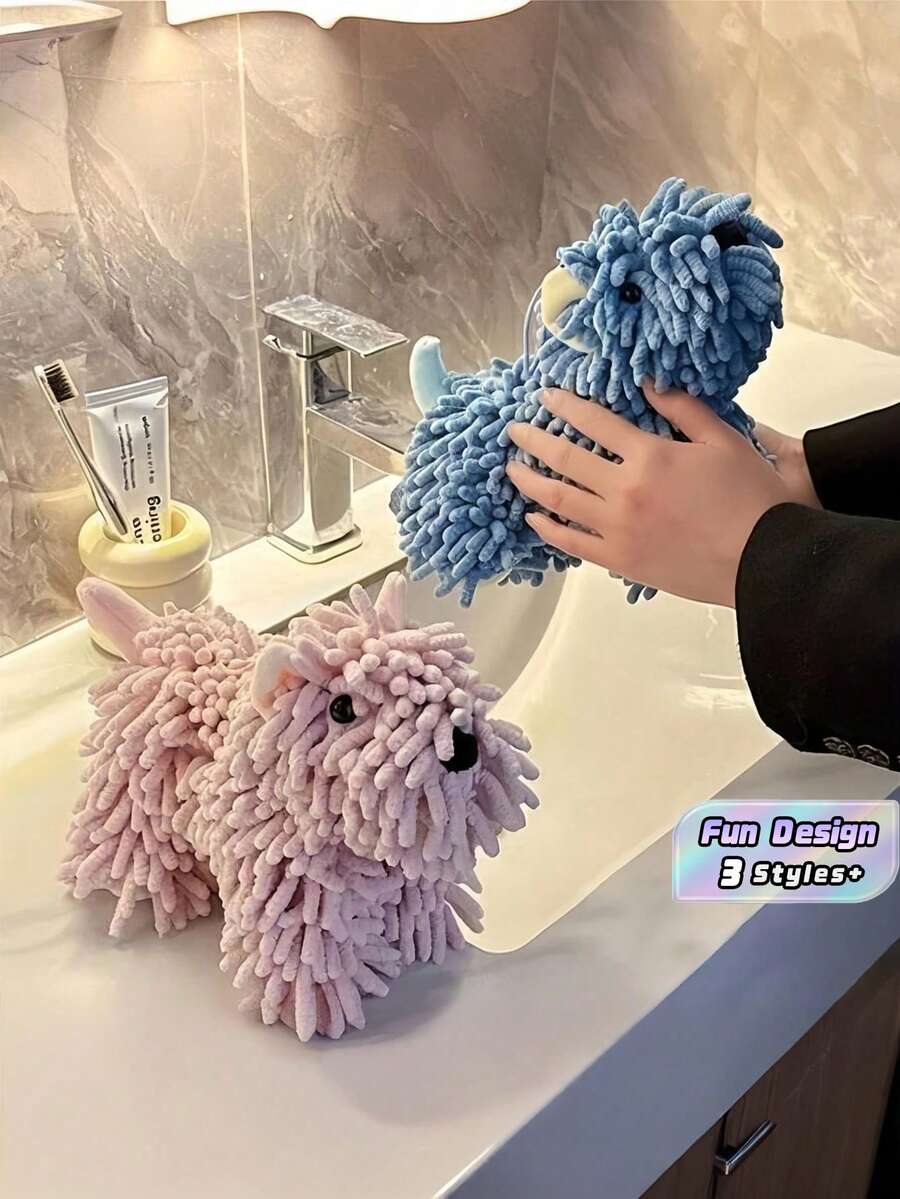 1PC Large Size Super Soft Plush Highly Absorbent Multicolor Cute Puppy Shape Hand Towel For Kitchen Bathroom Home Decor Housewarming Gift Party Supplies - Multicolor - View 1