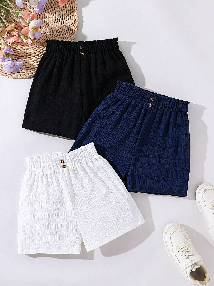 Tween Girls' Solid Color Pleated Casual Versatile Daily Wear Shorts - Multicolor - View 1