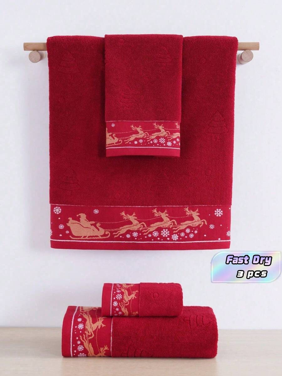 3 Buah Handuk Kamar Mandi Katun Murni 100% Berbentuk Lingkaran Warna Polos / Atau Set Handuk Praktis - Merah - View 1