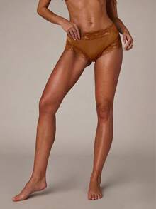 SHEIN BAE 1pc Women's Floral Lace Patchwork Comfortable Bikini Panty - Coffee Brown - View 6