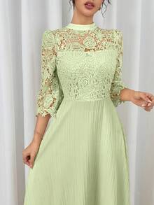 Modelyn Đầm maxi dài tay màu vàng thêu lỗ họa tiết, phối nhiều mảnh dành cho nữ - màu xanh lá - Xem 6