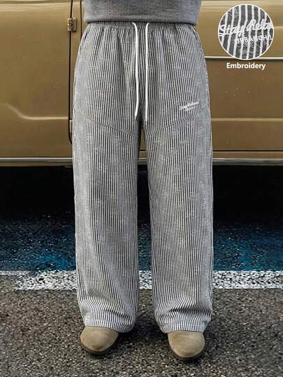 STEELVANCE Men's Popular Striped Wide Leg Straight Pants, Suitable For Formal Or Casual Occasions, Vacation, Dining, Office, Casual Home Wear, Versatile Style, Great For Self-Wear Or Gift To Friends, Best-Selling Yamamoto Casual Pants
