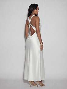 Normani Đầm nữ gợi cảm cổ khoét sâu hở lưng, thích hợp cho mùa hè. - trắng - Xem 1