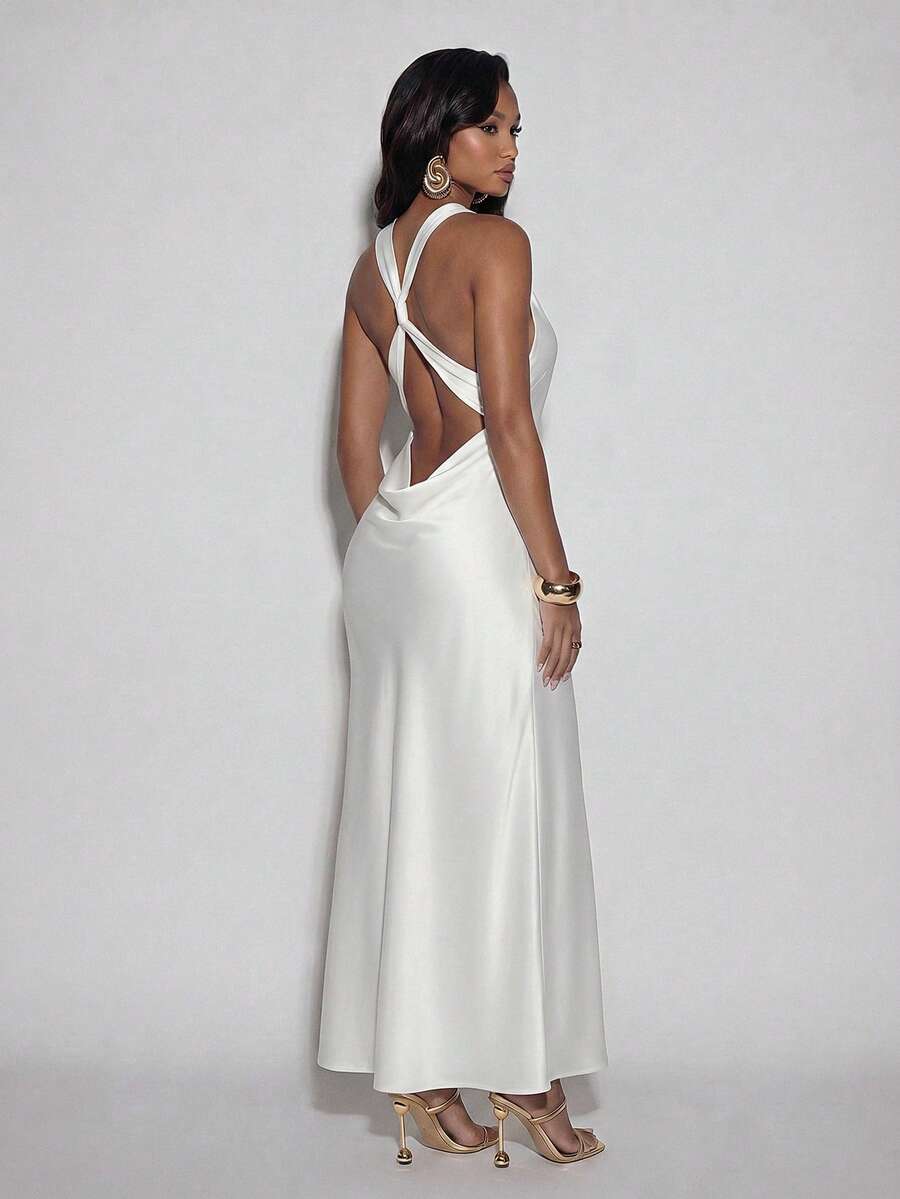 Normani Đầm nữ gợi cảm cổ khoét sâu hở lưng, thích hợp cho mùa hè. - trắng - Xem 1