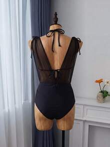 Swim Lushoire 1pc Women's Solid Color Casual Vacation One-Piece Swimsuit - Black - View 5