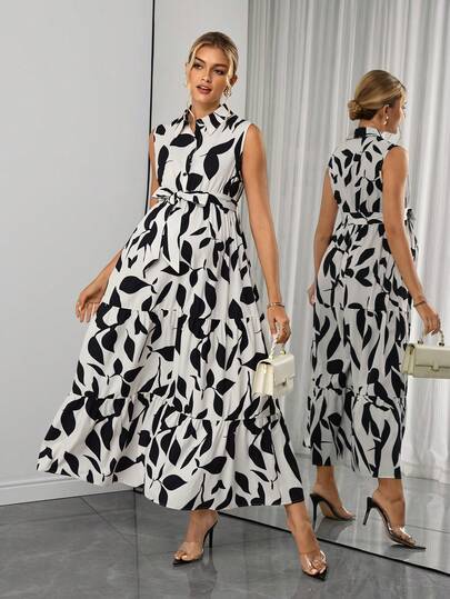 SHEIN Đầm bầu không tay in hình cây cỏ