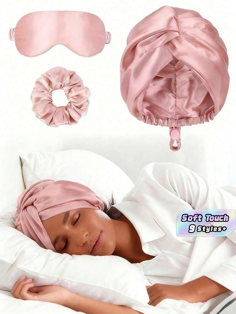 1SetCross Twist Sleep Cap Hair Care Cap Eye Mask Women'S Hair Tie Hair Accessories, Hair Beauty Products, Hair Care, Hair Care Products, Hair Tools, Hair Supplies, Hair Care, Hair Styling Equipment Travel Essentials, Suitable For Daily Hair Care Specific Hair Care Needs For Sleep, Travel, And Long-Distance Transportation - Multicolor - View 1