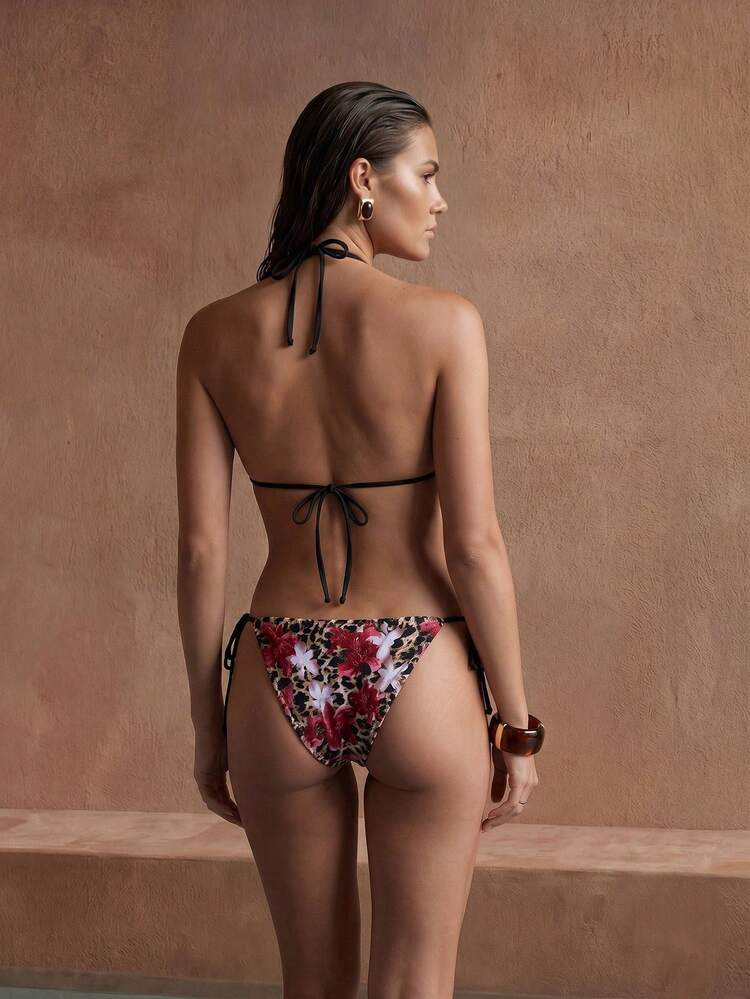 Women's Summer Beach Floral Print Halter Tie Sexy Bikini Swimsuit Set