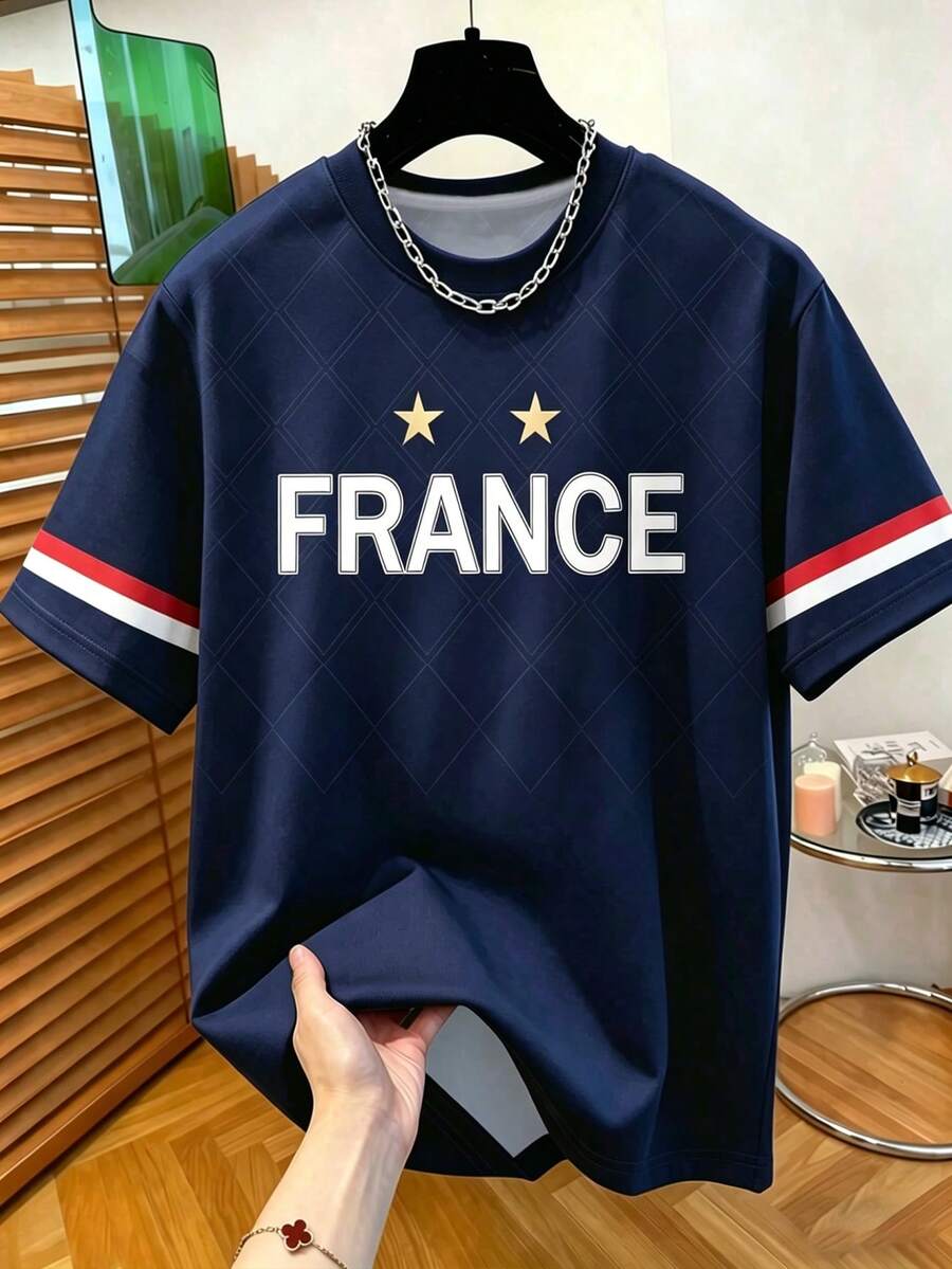 Resyla Camiseta casual de cuello redondo de manga corta con estampado de letras para hombre - Multicolor - Ver 1