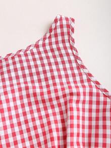 Sweetra Đầm mini nữ mùa Xuân/Hè mới, phong cách đường phố retro, gợi cảm, ôm dáng, thanh lịch, đa năng, thoải mái, có nơ và kẻ caro, thích hợp cho kỳ nghỉ. - Đỏ - Xem 5