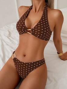 Swim Basics Bộ bikini 2 mảnh in họa tiết chấm bi nhiệt đới dành cho nữ, thích hợp cho kỳ nghỉ thường ngày. - Nhiều màu - Xem 1