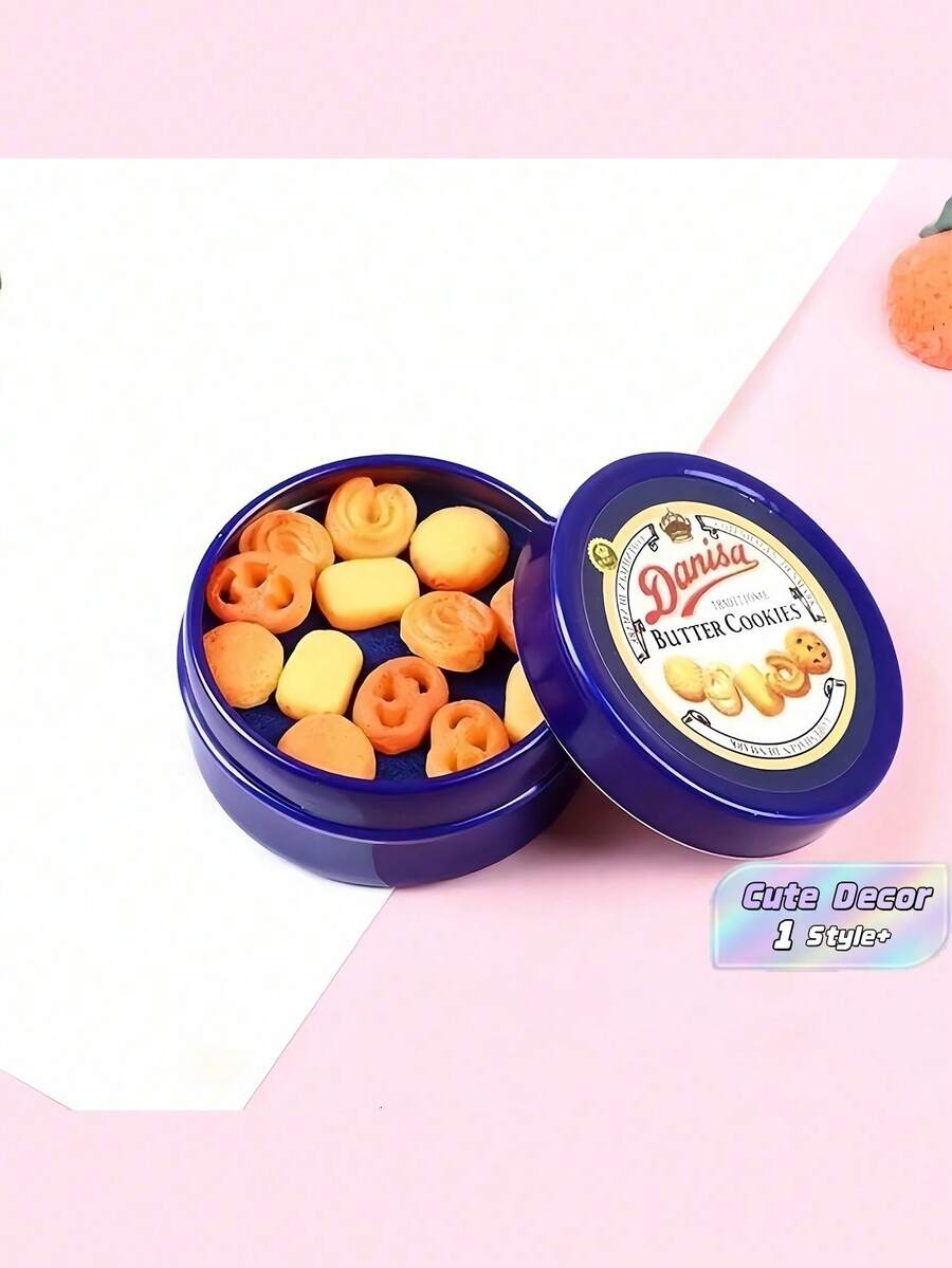 1PC 1:12 Dollhouse Miniature Danish Cookie Blue Tin Box Set Kitchen Accessories Toys Christmas For Holiday Gift Giving,Diy Miniature Kit,Miniature House Kit,Gift Box - Multicolor - View 1