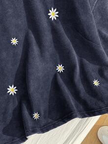 Comfortcana Maglietta in 100% cotone a maniche corte, taglia comoda, con motivo a fiocchi di neve lavati, maglia corta ricamata primaverile, blu navy - Blu Navy - Visualizzare 7