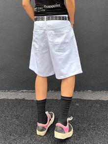 Manfinity EMRG Men's Denim Print Wide Leg Shorts - White - View 2