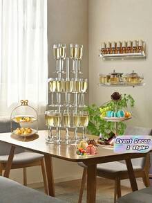 1 Piece Clear Rectangular Acrylic 3 Tier Champagne Tower Display Stand With 32 Slots Floating Alignment Rack For Party Wedding School Celebration Event Decoration Essential Must Have - Transparent - View 1