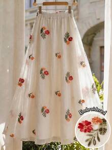 LanaWest Váy thường ngày thêu hoa, thích hợp cho kỳ nghỉ. - Màu be - Xem 1