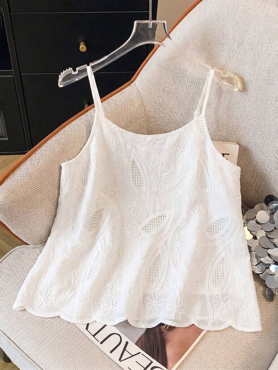 GlowEve Women's White Floral Jacquard Camisole Top, Elegant Sexy Summer Top, High-Quality Niche Design For Tea Party Golf, Graceful Aesthetic, Versatile - White - View 1