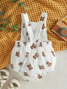 SHEIN Vintaside Kids 男婴可爱小熊印花连体衣，夏季 - 白色 - 查看 3