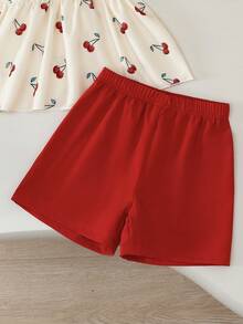 Elladie kids Bộ đồ 2 mảnh cho bé gái: Áo ba lỗ in kỹ thuật số với họa tiết quả anh đào và quần short rộng màu trơn, thích hợp cho mặc thường ngày, đi biển, nghỉ lễ, mùa hè. - Màu be - Xem 8
