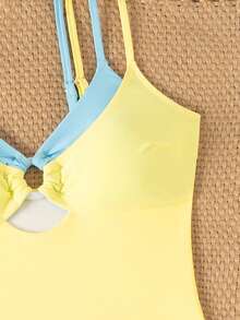 Swim Mod Áo tắm liền thân kẻ caro dành cho nữ, dây mảnh, thích hợp cho kỳ nghỉ biển mùa xuân/hè. - Màu vàng - Xem 4