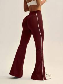 Dewbera Dewbera Pantalones deportivos sin costuras de color contrastante para mujer - Burdeos - Ver 2