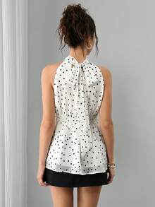 Momance Maternity Polka Dot Halter Blouse,Summer Elegant Black And White Pregnant Tops For Babyshower,Adjustable Tie-Back Design,Waist Ruching Zanzea Blouses - Black and White - View 4