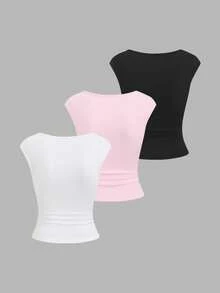 Sweetra Camiseta casual con capas de encaje estilo Y2K, versátil para la escuela/vacaciones - Multicolor - Ver 2