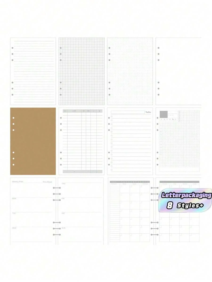 A5 45 Sheets Refill Papers,6 Holes Binder Notebook Inner Paper,Weekly/Monthly/Blank Planner Journal Notebook Parts - White - View 1