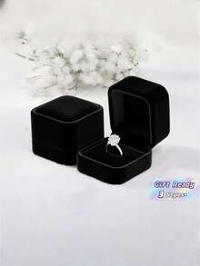 1PC Black Velvet Ring Box For Proposal, Wedding, Engagement, Valentine's Day Gift – Elegant Jewelry Display Case For Rings, Earrings, Necklaces – Luxury Ring Holder, Bridal Accessories, Gift Box For Her - 黑色 - 查看 1