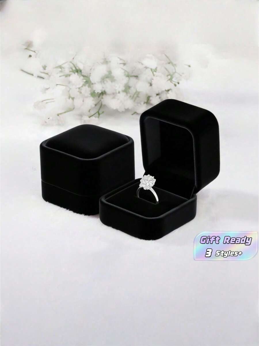 1PC Black Velvet Ring Box For Proposal, Wedding, Engagement, Valentine's Day Gift – Elegant Jewelry Display Case For Rings, Earrings, Necklaces – Luxury Ring Holder, Bridal Accessories, Gift Box For Her - 黑色 - 查看 1