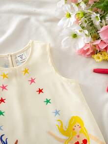 SHEIN Đầm dệt kim không tay cổ tròn in hình nàng tiên cá dễ thương dành cho bé gái - Màu xanh nhạt - Xem 10