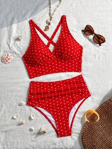 Swim Basics 2025 Women's Summer Beach Vacation Leopard Print V-Neck Tankini Bikini Set - Multicolor - View 5