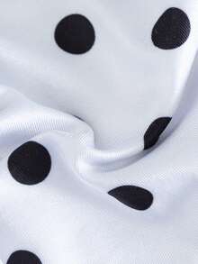 Swim Mod Contrast Color Polka Dot Print Halter Neck Tied Two Pieces Swimwear Set, Spring/Summer - Black and White - View 6