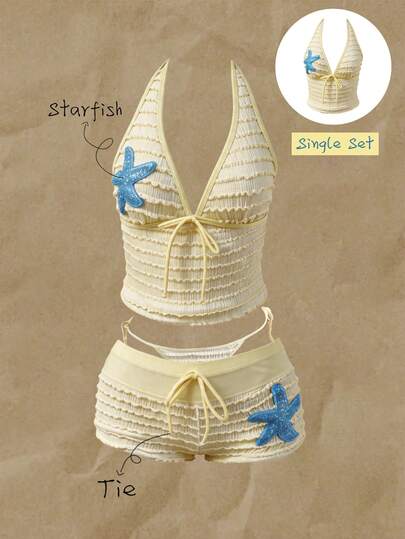 Elavelle Áo hai dây kiểu dáng mảnh, chất liệu vải jacquard, họa tiết sao biển, thích hợp mặc bikini mùa xuân/hè dành cho nữ.
