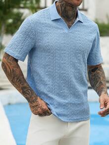 VENTUSAIL Men's Short Sleeve Textured Fabric Polo Shirt,Light Blue,Summer,Casual,Vacation,Holiday Classy Old Money Style,Outdoor Daily Leisure Outings,Gift - Blue - View 3