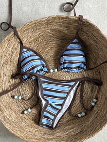 Swim Mod Bộ đồ bơi hai mảnh kẻ sọc dành cho nữ, kiểu buộc dây cổ sau, thích hợp cho kỳ nghỉ hè hoặc đi biển. - Nhiều màu - Xem 5