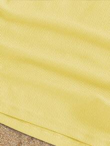 Tween Girls' Casual Contrast Color Snug Fit Knit Camisole,Butter Yellow Tanktop For Summer,City Break And Vacations,Versatile All-Match Clothes - Yellow - View 5