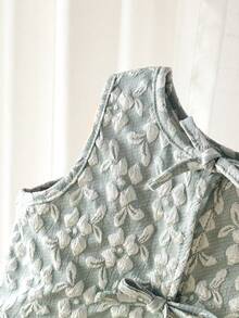 Cozy Pixies Baby Girl Sleeveless Solid Color Round Neck Vest With Bow Decor - Mint Green - View 5