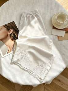 Sweetra Quần ống rộng dáng suông, chất liệu satin, cạp chun, gấu quần bo chun, kiểu dáng thanh lịch, thích hợp cho nữ, phù hợp mùa xuân/hè. - Rượu sâm banh - Xem 1
