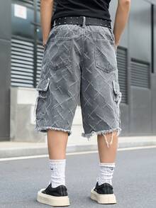 Manfinity EMRG Quần short denim xám bạc, nhiều túi, phong cách đường phố thường ngày dành cho nam giới. - Màu xám đen - Xem 2