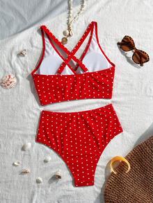 Swim Basics 2025 Women's Summer Beach Vacation Leopard Print V-Neck Tankini Bikini Set - Multicolor - View 4
