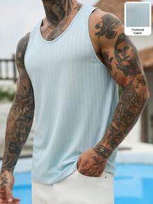 VENTUSAIL Men's Fashionable Versatile Vertical Striped Crew Neck Tank Top, Minimalist Daily Wear - Baby Blue - View 6